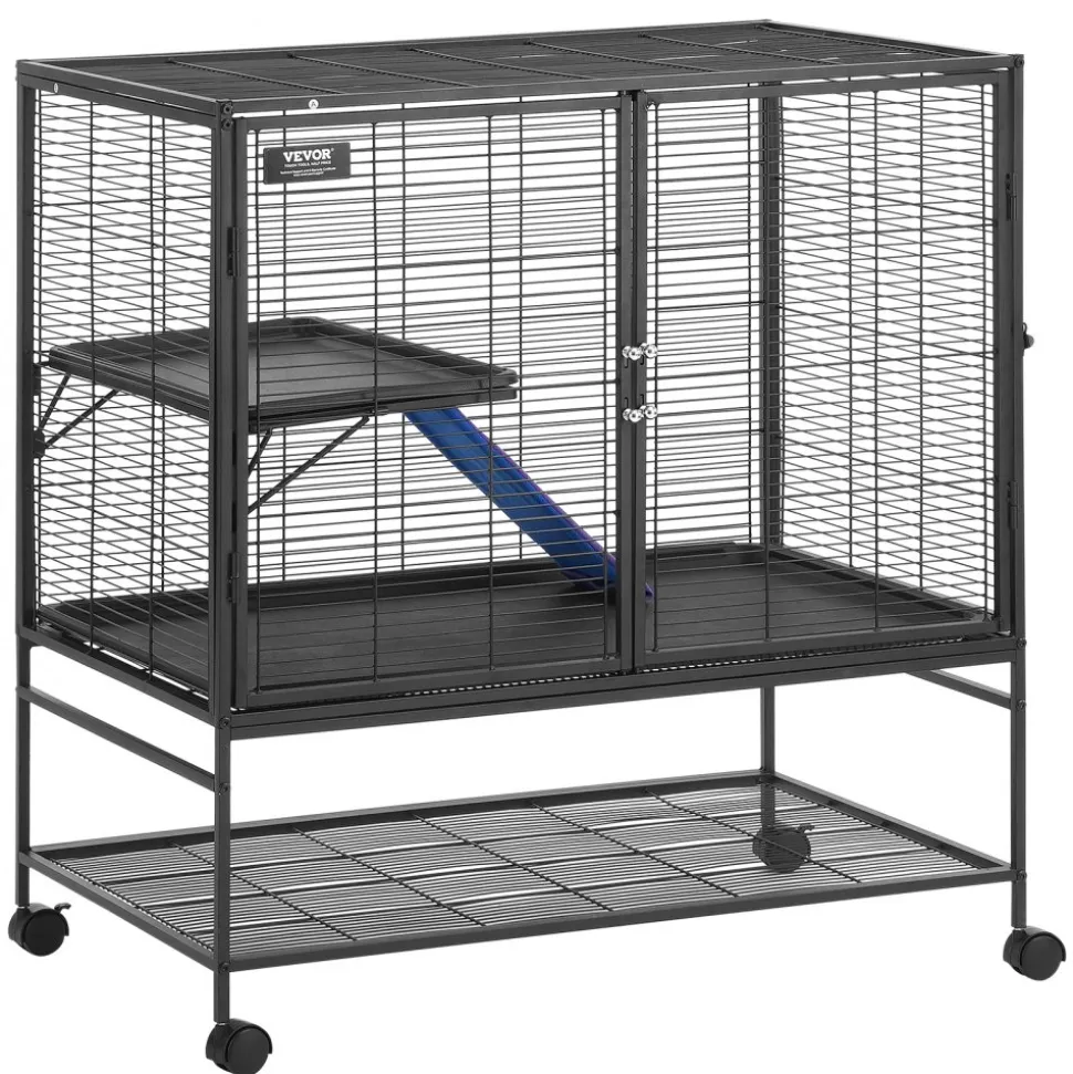 VEVOR 39" Rolling Metal Ferret Cage, Large 2-Tier Cage, Small Animal Cage with Ramps & Tray, Easy to Set up for Pet Rats, Hamster, Guinea Pig, Chinchilla, Squirrel, Hedgehogs, Bunny