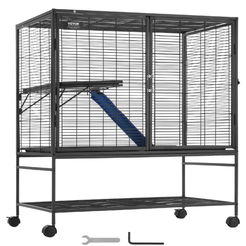 VEVOR 39" Rolling Metal Ferret Cage, Large 2-Tier Cage, Small Animal Cage with Ramps & Tray, Easy to Set up for Pet Rats, Hamster, Guinea Pig, Chinchilla, Squirrel, Hedgehogs, Bunny