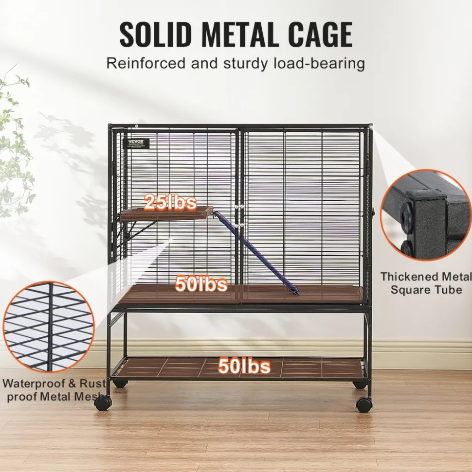 VEVOR 39" Rolling Metal Ferret Cage, Large 2-Tier Cage, Small Animal Cage with Ramps & Tray, Easy to Set up for Pet Rats, Hamster, Guinea Pig, Chinchilla, Squirrel, Hedgehogs, Bunny