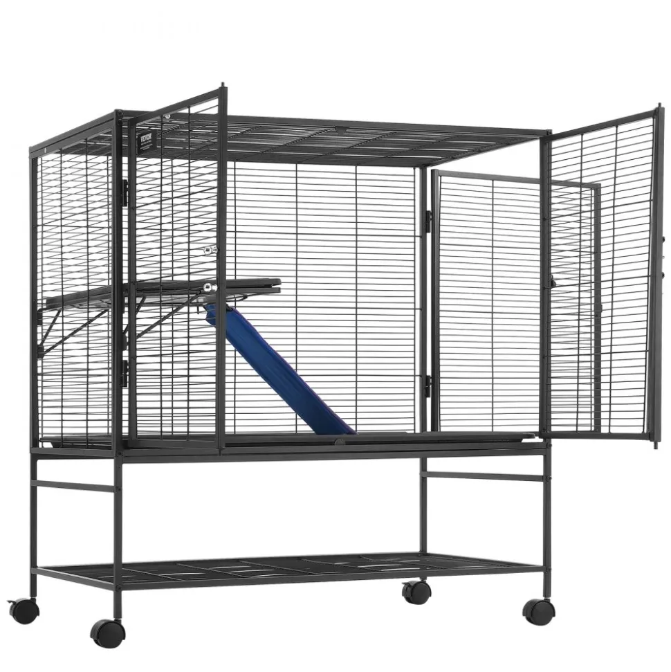 VEVOR 39" Rolling Metal Ferret Cage, Large 2-Tier Cage, Small Animal Cage with Ramps & Tray, Easy to Set up for Pet Rats, Hamster, Guinea Pig, Chinchilla, Squirrel, Hedgehogs, Bunny