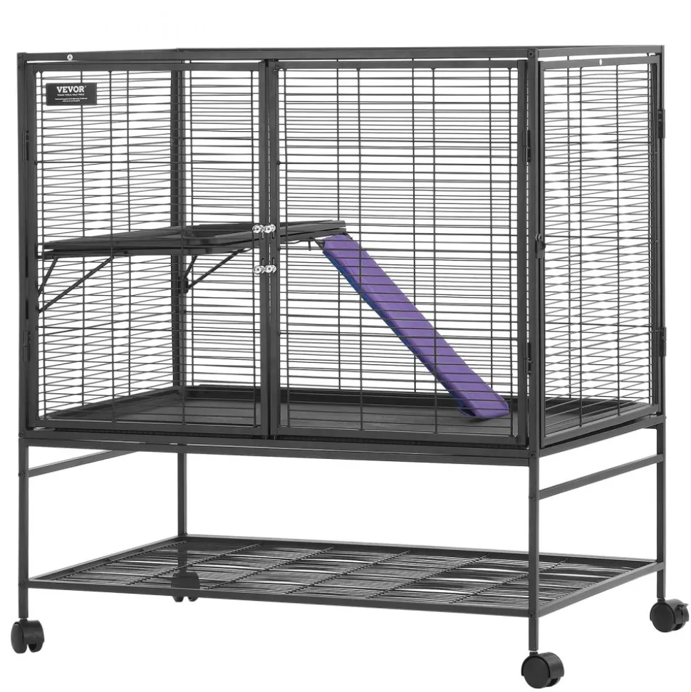 VEVOR 39" Rolling Metal Ferret Cage, Large 2-Tier Cage, Small Animal Cage with Ramps & Tray, Easy to Set up for Pet Rats, Hamster, Guinea Pig, Chinchilla, Squirrel, Hedgehogs, Bunny