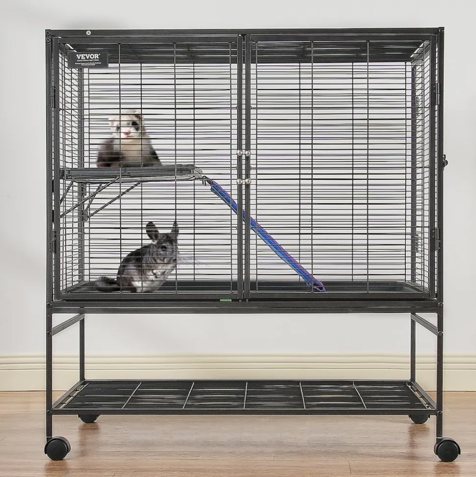 VEVOR 39" Rolling Metal Ferret Cage, Large 2-Tier Cage, Small Animal Cage with Ramps & Tray, Easy to Set up for Pet Rats, Hamster, Guinea Pig, Chinchilla, Squirrel, Hedgehogs, Bunny
