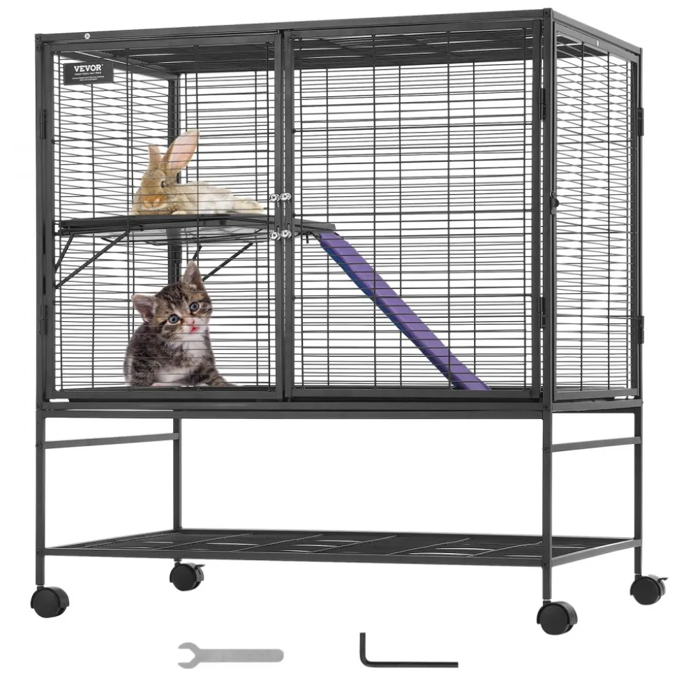VEVOR 39" Rolling Metal Ferret Cage, Large 2-Tier Cage, Small Animal Cage with Ramps & Tray, Easy to Set up for Pet Rats, Hamster, Guinea Pig, Chinchilla, Squirrel, Hedgehogs, Bunny