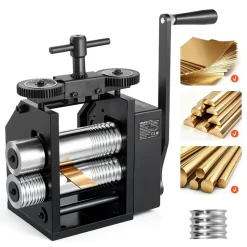 VEVOR Rolling Mill 4-in-1 Round Flat Square Half-Round Pressing Roller Mill, Manual Jewelry DIY Tool, 0.03-7 mm Adjustable Thickness, Stable & Even Rolling, for Ductile Metals, Gold, Silver, Copper