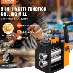 VEVOR Rolling Mill, 3"/76 mm Jewelry Rolling Mill Machine, 1: 2 Gear Ratio, 3-in-1 Multi-function Rolling Mill, 0.1-7mm Press Thickness for Metal Jewelry Making Sheet Square Wire Semicircle Pattern