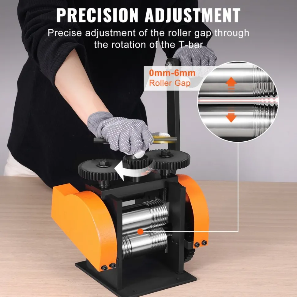 VEVOR Rolling Mill, 1.77"/45 mm Jewelry Rolling Mill Machine, 1: 2.4 Gear Ratio, 3-in-1 Multi-function Rolling Mill, 0-6 mm Press Thickness for Metal Jewelry Making Sheet Square Wire Semicircle