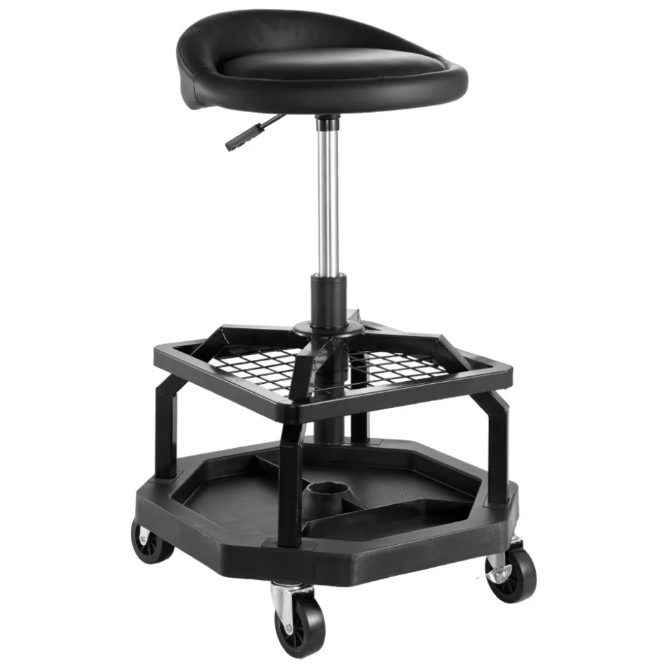 VEVOR Rolling Shop Stool, Pneumatic Garage Seat/Work Stool with 300 lbs Capacity, Adjustable Height Roller Creeper Seat, 360° Swivel Padded Workshop Stool with Casters, for Garage, Shop & Auto Repair