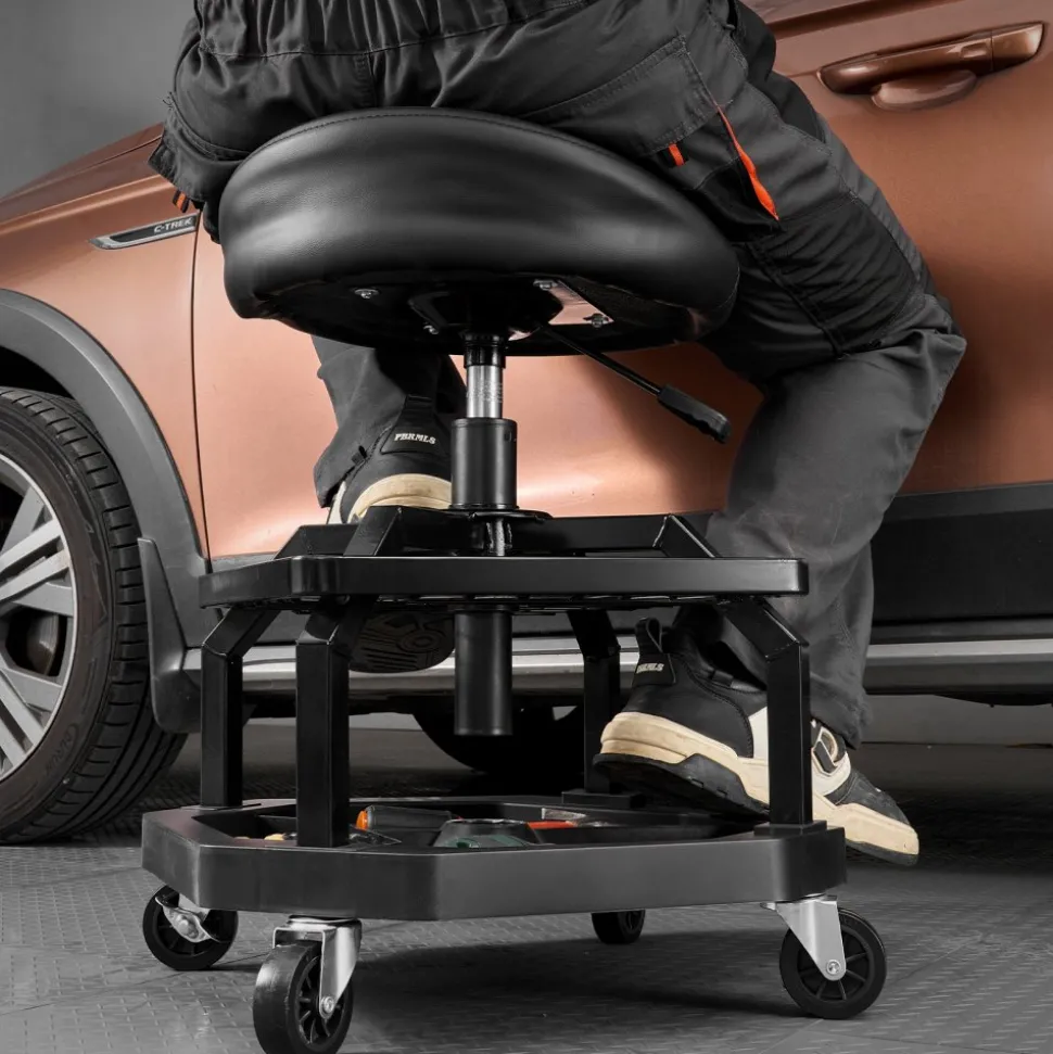 VEVOR Rolling Shop Stool, Pneumatic Garage Seat/Work Stool with 300 lbs Capacity, Adjustable Height Roller Creeper Seat, 360° Swivel Padded Workshop Stool with Casters, for Garage, Shop & Auto Repair