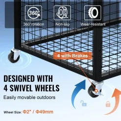 VEVOR Rolling Sports Ball Storage Cart, Basketball Cage with Double Lids, Sport Equipment Holder Organizer for Indoor Outdoor, Steel Storage Rack for Garages, Playgroup, Gym and Schools