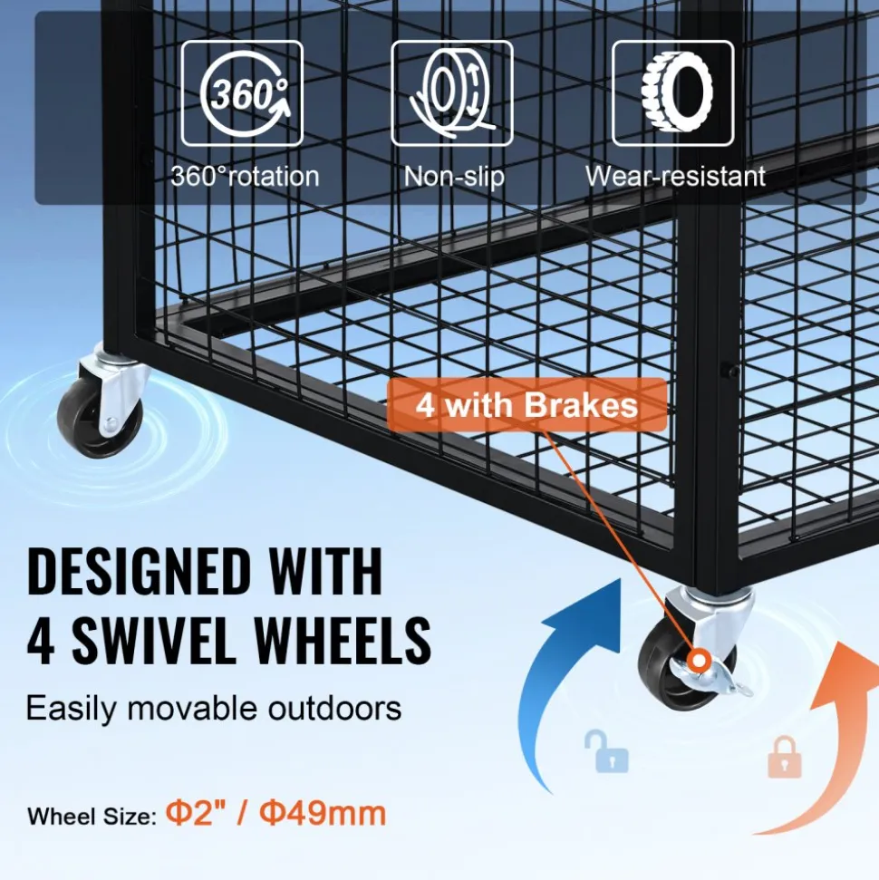 VEVOR Rolling Sports Ball Storage Cart, Basketball Cage with Double Lids, Sport Equipment Holder Organizer for Indoor Outdoor, Steel Storage Rack for Garages, Playgroup, Gym and Schools