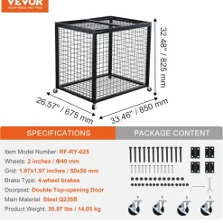 VEVOR Rolling Sports Ball Storage Cart, Basketball Cage with Double Lids, Sport Equipment Holder Organizer for Indoor Outdoor, Steel Storage Rack for Garages, Playgroup, Gym and Schools