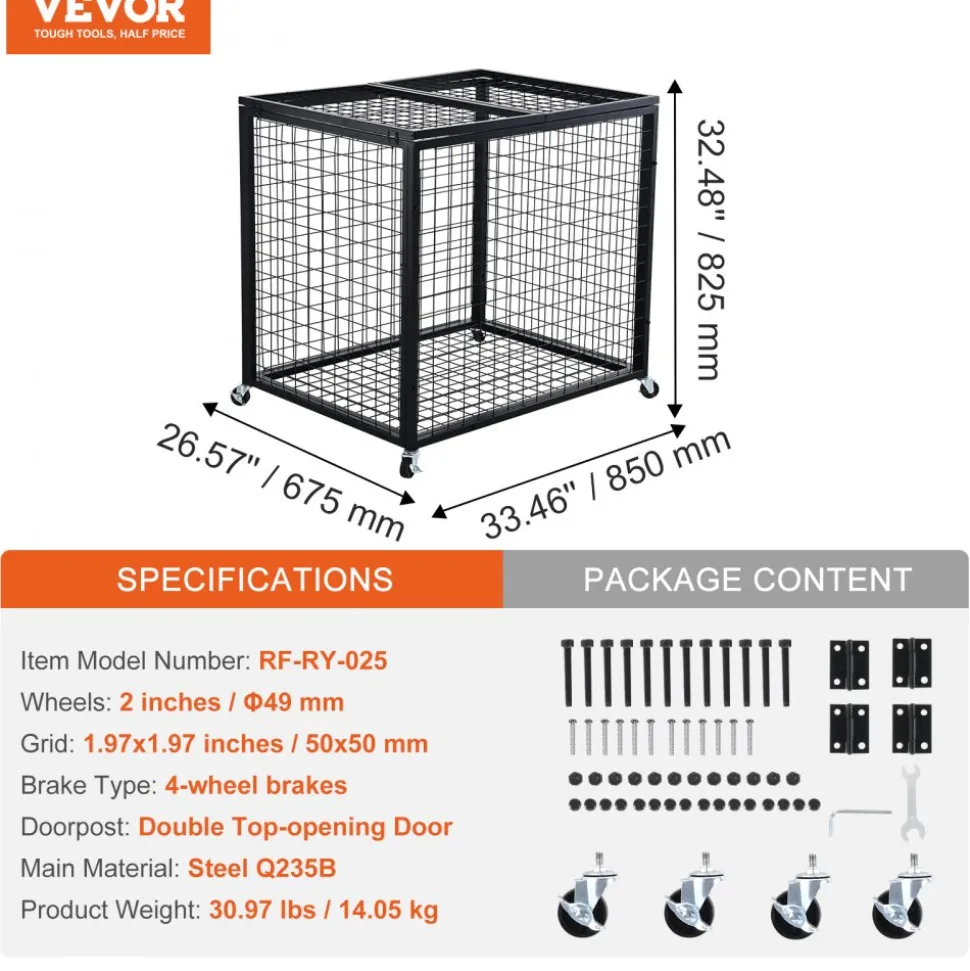 VEVOR Rolling Sports Ball Storage Cart, Basketball Cage with Double Lids, Sport Equipment Holder Organizer for Indoor Outdoor, Steel Storage Rack for Garages, Playgroup, Gym and Schools