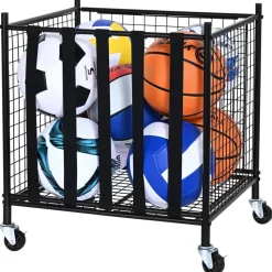 VEVOR Rolling Sports Ball Storage Cart, Lockable Basketball Cage with Double Lids, Sport Equipment Holder Organizer for Indoor Outdoor, Steel Storage Rack for Garages, Playgroup, Gym and Schools