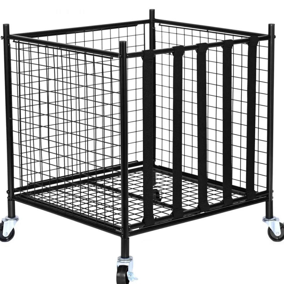 VEVOR Rolling Sports Ball Storage Cart, Lockable Basketball Cage with Elastic Straps, Sport Equipment Holder Organizer for Indoor Outdoor, Steel Storage Rack for Garages, Playgroup, Gym and Schools