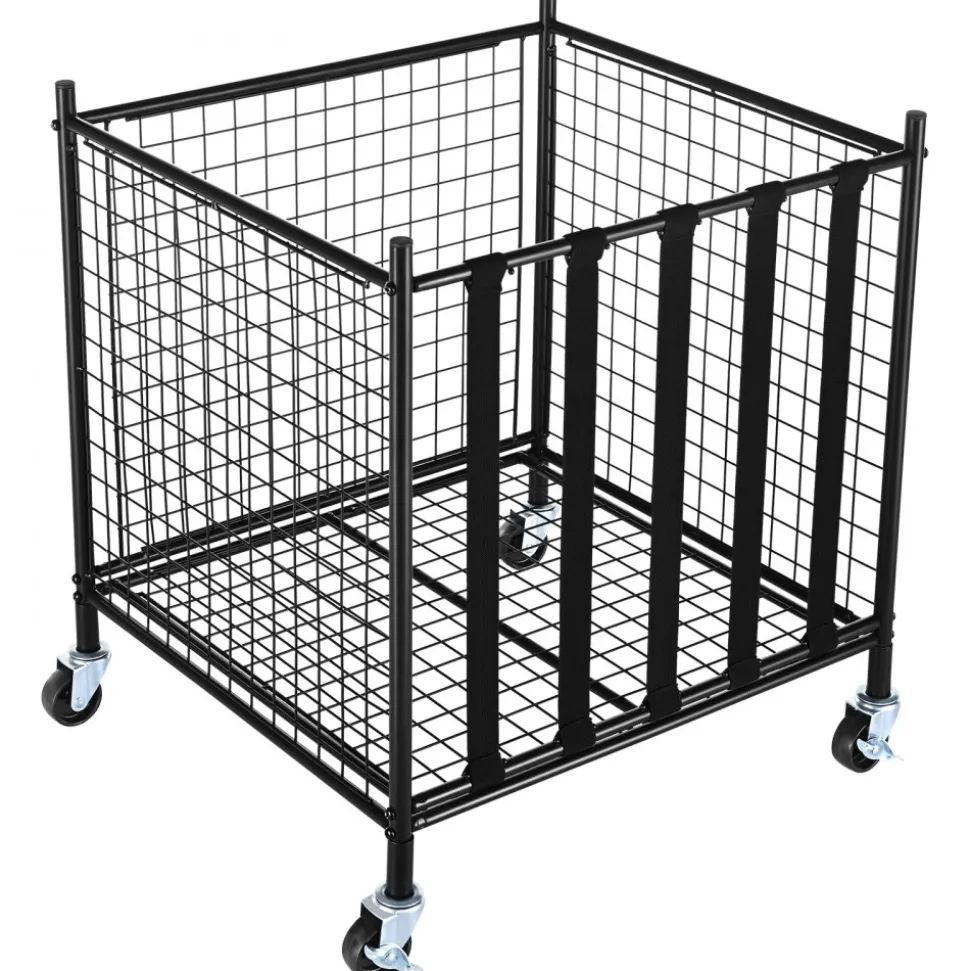 VEVOR Rolling Sports Ball Storage Cart, Lockable Basketball Cage with Elastic Straps, Sport Equipment Holder Organizer for Indoor Outdoor, Steel Storage Rack for Garages, Playgroup, Gym and Schools