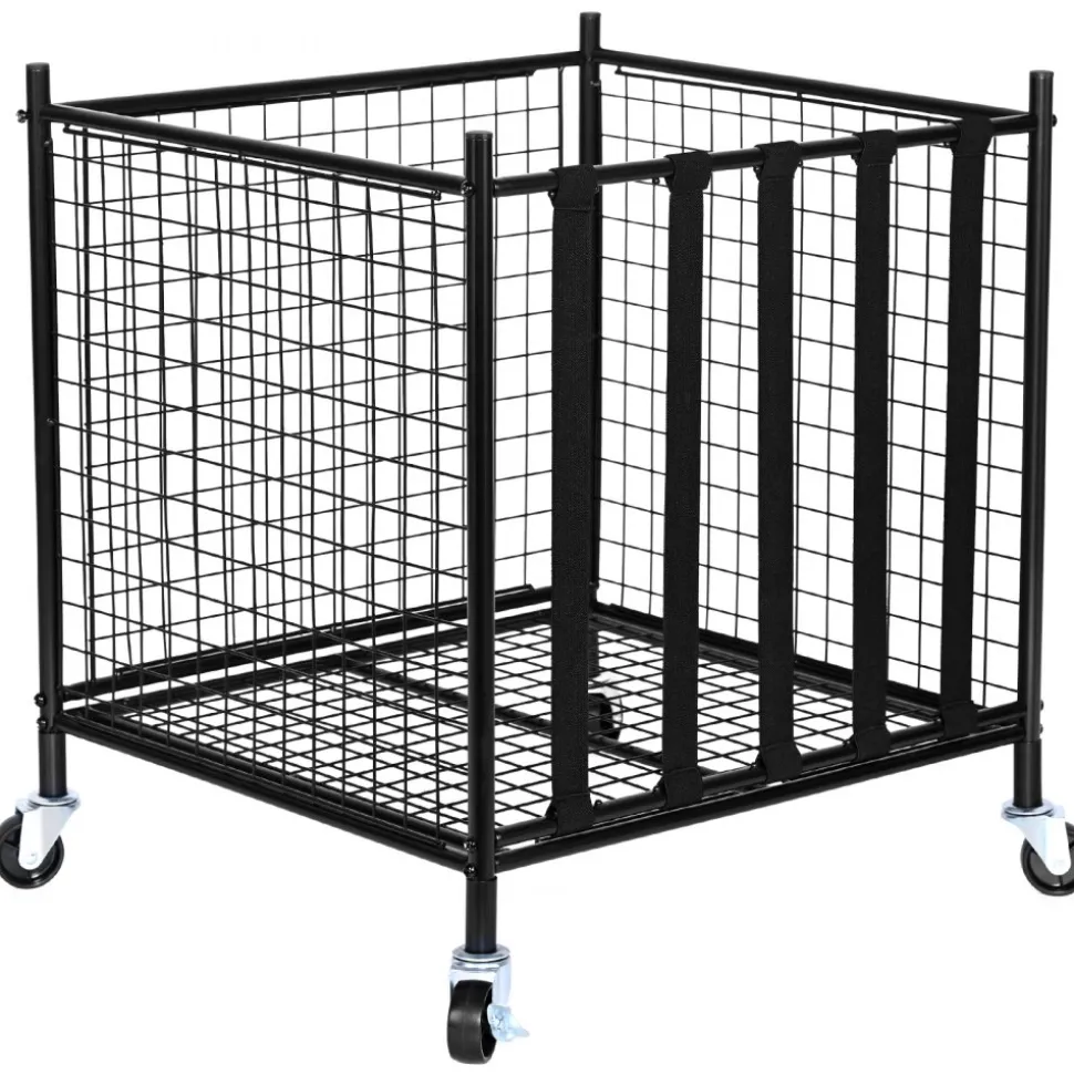 VEVOR Rolling Sports Ball Storage Cart, Lockable Basketball Cage with Elastic Straps, Sport Equipment Holder Organizer for Indoor Outdoor, Steel Storage Rack for Garages, Playgroup, Gym and Schools
