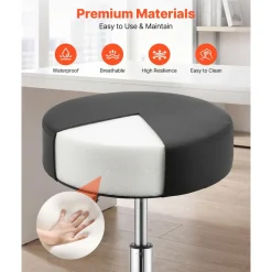 VEVOR Rolling Stools with Wheels, Set of 2, 500 lbs Weight Capacity, Height Adjustable, Thick Cushion Ergonomic PU Leather Seat, 360° Swivel Round Rolling Stool Chair for Salon, Spa, Clinic, Black