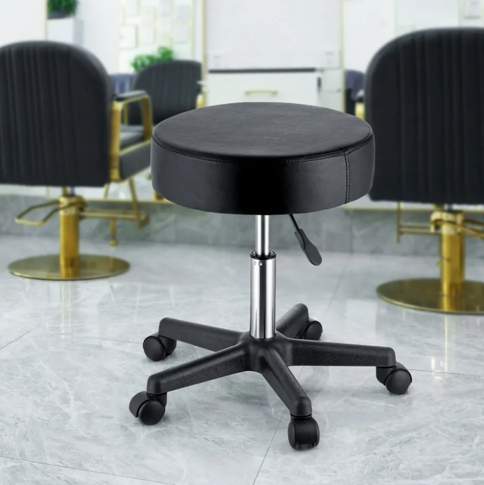 VEVOR Rolling Stools with Wheels, 400 LBS Weight Capacity Adjustable Height Stool with Ultra-Thick Seat Cushion, Swivel Stools Chair for Salon, Bar, Home, Office, Tatoo, Medical, Massage, Black