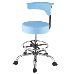 VEVOR Rolling Stool with Back Support, 500 lbs Weight Capacity, Height Adjustable, Thick Cushion Ergonomic PU Leather Seat, 360° Swivel Round Rolling Stool Chair for Dental, Salon, Clinic, Blue
