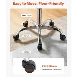 VEVOR Rolling Stool with Back Support, 500 lbs Weight Capacity, Height Adjustable, Thick Cushion Ergonomic PU Leather Seat, 360° Swivel Round Rolling Stool Chair for Salon, Clinic, Medical, Black