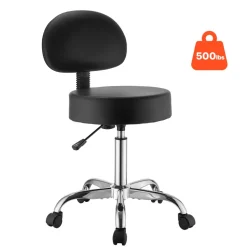 VEVOR Rolling Stool with Back Support, 500 lbs Weight Capacity, Height Adjustable, Thick Cushion Ergonomic PU Leather Seat, 360° Swivel Round Rolling Stool Chair for Salon, Clinic, Medical, Black