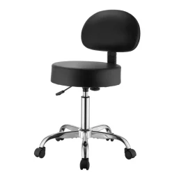 VEVOR Rolling Stool with Back Support, 500 lbs Weight Capacity, Height Adjustable, Thick Cushion Ergonomic PU Leather Seat, 360° Swivel Round Rolling Stool Chair for Salon, Clinic, Medical, Black