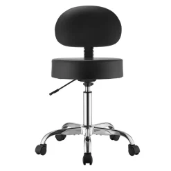 VEVOR Rolling Stool with Back Support, 500 lbs Weight Capacity, Height Adjustable, Thick Cushion Ergonomic PU Leather Seat, 360° Swivel Round Rolling Stool Chair for Salon, Clinic, Medical, Black