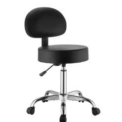 VEVOR Rolling Stool with Back Support, 500 lbs Weight Capacity, Height Adjustable, Thick Cushion Ergonomic PU Leather Seat, 360° Swivel Round Rolling Stool Chair for Salon, Clinic, Medical, Black