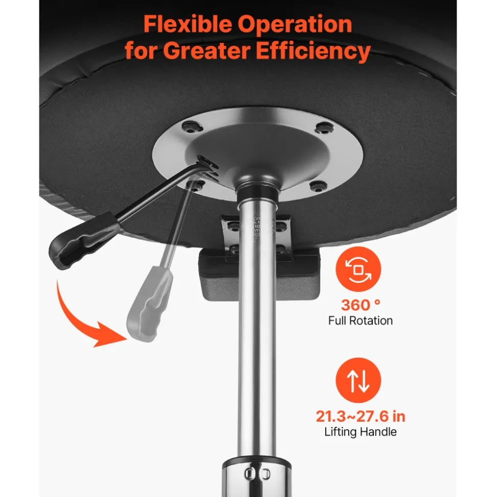 VEVOR Rolling Stool with Back Support, 500 lbs Weight Capacity, Height Adjustable, Thick Cushion Ergonomic PU Leather Seat, 360° Swivel Round Rolling Stool Chair for Dental, Salon, Clinic, Black