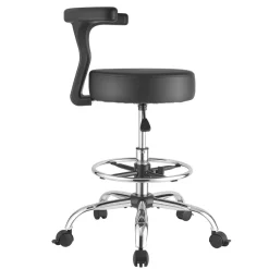 VEVOR Rolling Stool with Back Support, 500 lbs Weight Capacity, Height Adjustable, Thick Cushion Ergonomic PU Leather Seat, 360° Swivel Round Rolling Stool Chair for Dental, Salon, Clinic, Black