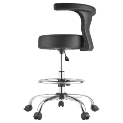 VEVOR Rolling Stool with Back Support, 500 lbs Weight Capacity, Height Adjustable, Thick Cushion Ergonomic PU Leather Seat, 360° Swivel Round Rolling Stool Chair for Dental, Salon, Clinic, Black