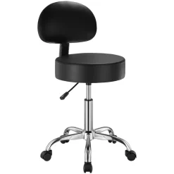 VEVOR Rolling Stool with Back Support and Wheels, 450 LBS Weight Capacity Round Rolling Stool Chair, Height Adjustable Thickened PU Leather Swivel Stool for Salon, Spa, Massage, Tattoo, Clinic, Black