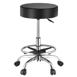 VEVOR Rolling Stool with Foot Rest and Wheels, 450 LBS Weight Capacity Round Rolling Stool Chair, Height Adjustable Thickened PU Leather Swivel Stool for Salon, Spa, Massage, Tattoo, Clinic, Black