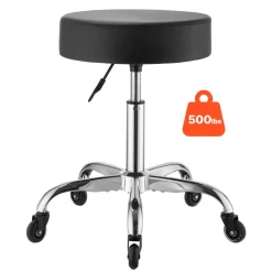 VEVOR Rolling Stool with Wheels, 500 lbs Weight Capacity, Height Adjustable, Quiet Casters, Thick Cushion Ergonomic PU Leather Seat, 360° Swivel Round Rolling Stool Chair for Salon, Clinic, Black
