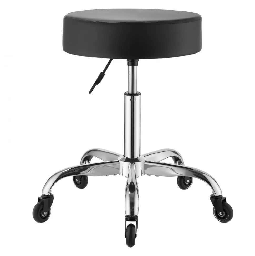 VEVOR Rolling Stool with Wheels, 500 lbs Weight Capacity, Height Adjustable, Quiet Casters, Thick Cushion Ergonomic PU Leather Seat, 360° Swivel Round Rolling Stool Chair for Salon, Clinic, Black