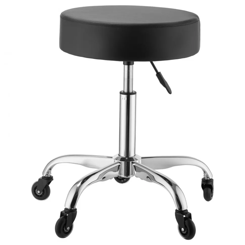 VEVOR Rolling Stool with Wheels, 500 lbs Weight Capacity, Height Adjustable, Quiet Casters, Thick Cushion Ergonomic PU Leather Seat, 360° Swivel Round Rolling Stool Chair for Salon, Clinic, Black