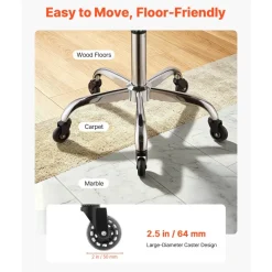 VEVOR Rolling Stool with Wheels, 500 lbs Weight Capacity, Height Adjustable, Quiet Casters, Thick Cushion Ergonomic PU Leather Seat, 360° Swivel Round Rolling Stool Chair for Salon, Clinic, Black