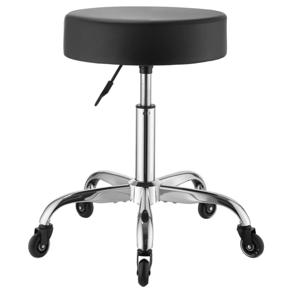 VEVOR Rolling Stool with Wheels, 500 lbs Weight Capacity, Height Adjustable, Quiet Casters, Thick Cushion Ergonomic PU Leather Seat, 360° Swivel Round Rolling Stool Chair for Salon, Clinic, Black