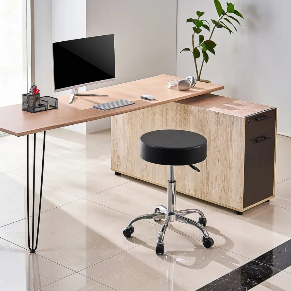 VEVOR Rolling Stool with Wheels, 450 LBS Weight Capacity Round Rolling Stool Chair, Height Adjustable Thickened PU Leather Swivel Stool for Salon, Spa, Massage, Tattoo, Clinic, Black