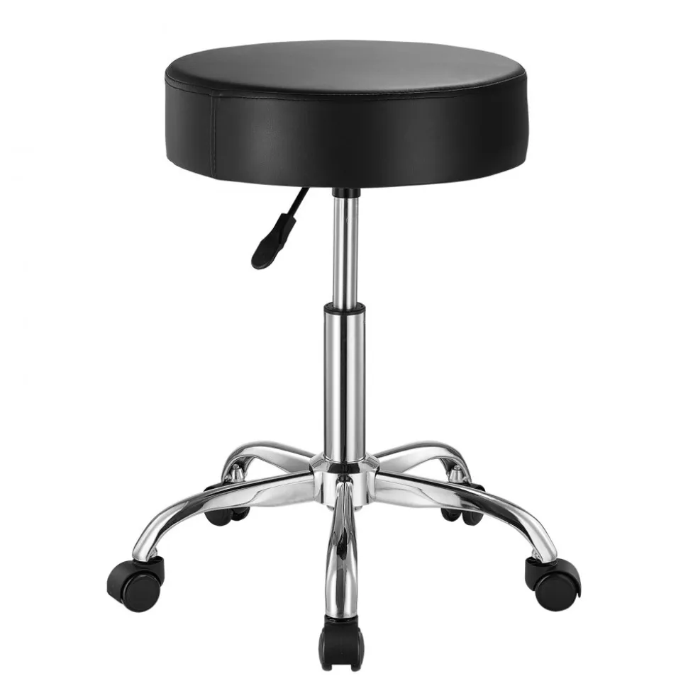 VEVOR Rolling Stool with Wheels, 450 LBS Weight Capacity Round Rolling Stool Chair, Height Adjustable Thickened PU Leather Swivel Stool for Salon, Spa, Massage, Tattoo, Clinic, Black