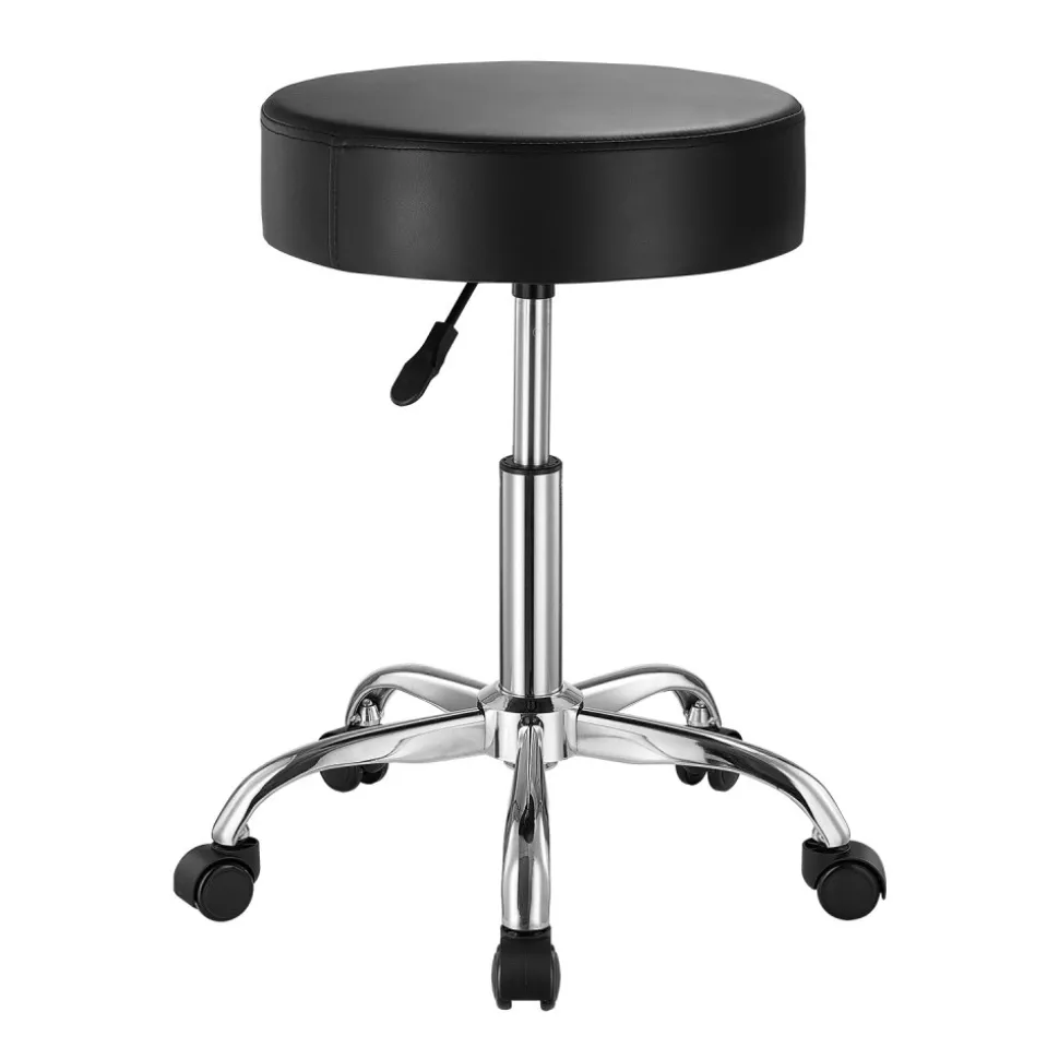 VEVOR Rolling Stool with Wheels, 450 LBS Weight Capacity Round Rolling Stool Chair, Height Adjustable Thickened PU Leather Swivel Stool for Salon, Spa, Massage, Tattoo, Clinic, Black