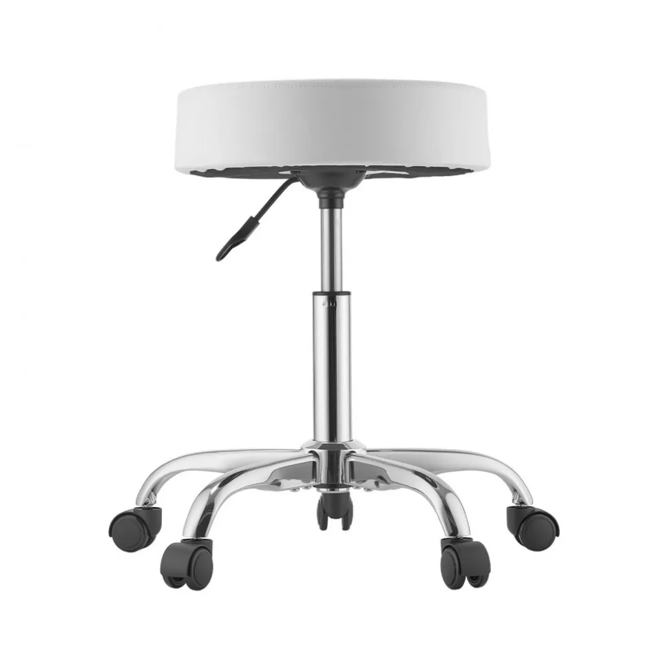 VEVOR Rolling Stool with Wheels, 500 lbs Weight Capacity, Height Adjustable, Thick Cushion Ergonomic PU Leather Seat, 360° Swivel Round Rolling Stool Chair for Salon, Spa, Clinic, Medical, White
