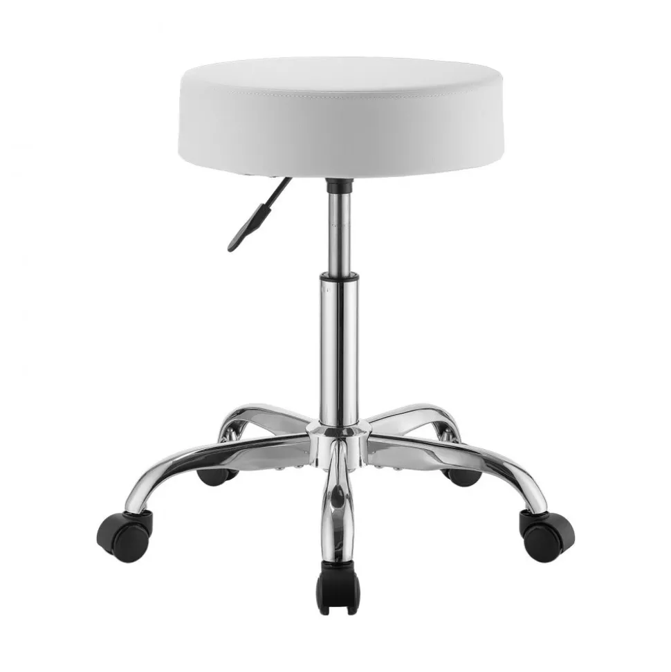 VEVOR Rolling Stool with Wheels, 500 lbs Weight Capacity, Height Adjustable, Thick Cushion Ergonomic PU Leather Seat, 360° Swivel Round Rolling Stool Chair for Salon, Spa, Clinic, Medical, White