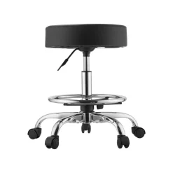VEVOR Rolling Stool with Wheels Footrest, 500 lbs Weight Capacity, Height Adjustable, Thick Cushion Ergonomic PU Leather Seat, 360° Swivel Round Rolling Stool Chair for Salon, Clinic, Medical, Black