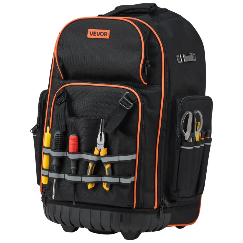 VEVOR Rolling Tool Backpack, 110 lbs Load Capacity, 72 Pockets Heavy Duty Roller Tool Bag on Wheels, Adjustable Telescoping Handle & Stable Base, Toolbag Organizers for Construction, Mechanic