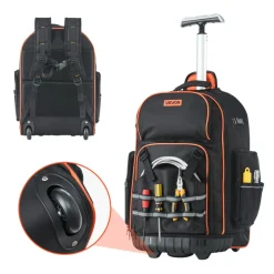 VEVOR Rolling Tool Backpack, 110 lbs Load Capacity, 72 Pockets Heavy Duty Roller Tool Bag on Wheels, Adjustable Telescoping Handle & Stable Base, Toolbag Organizers for Construction, Mechanic