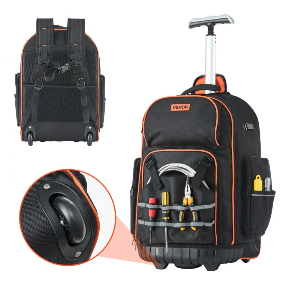 VEVOR Rolling Tool Backpack, 110 lbs Load Capacity, 72 Pockets Heavy Duty Roller Tool Bag on Wheels, Adjustable Telescoping Handle & Stable Base, Toolbag Organizers for Construction, Mechanic