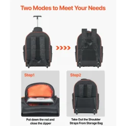 VEVOR Rolling Tool Backpack, 110 lbs Load Capacity, 72 Pockets Heavy Duty Roller Tool Bag on Wheels, Adjustable Telescoping Handle & Stable Base, Toolbag Organizers for Construction, Mechanic