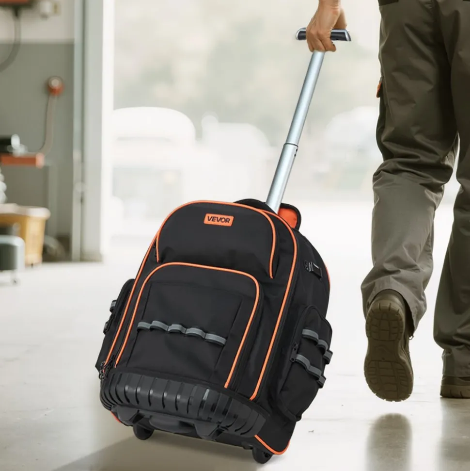 VEVOR Rolling Tool Backpack, 110 lbs Load Capacity, 45 Pockets Heavy Duty Roller Tool Bag on Wheels, Adjustable Telescoping Handle & Stable Base, Toolbag Organizers for Construction, Mechanic