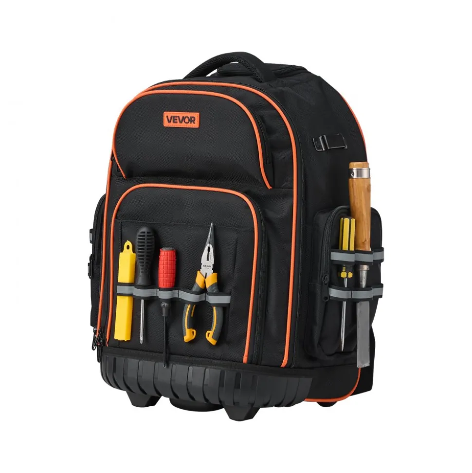 VEVOR Rolling Tool Backpack, 110 lbs Load Capacity, 45 Pockets Heavy Duty Roller Tool Bag on Wheels, Adjustable Telescoping Handle & Stable Base, Toolbag Organizers for Construction, Mechanic
